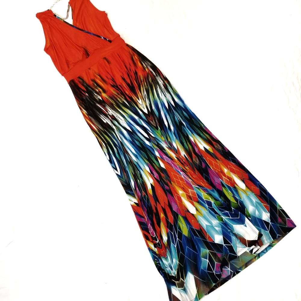 Hadari Surplice Orange Print Summer Maxi Dress S